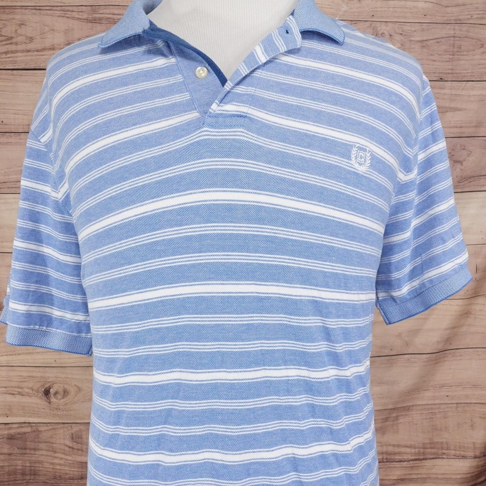 Chaps Polo Shirt Mens 2XL Blue 100% Cotton Striped Knit Natural‎ Stretch Casual